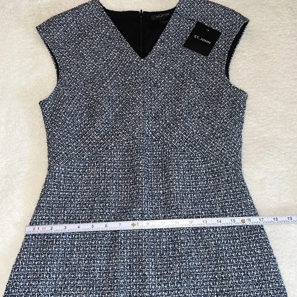 St. John‎ Tweed V-Neck A-Line Dress Black Blue Size 6 NWT
